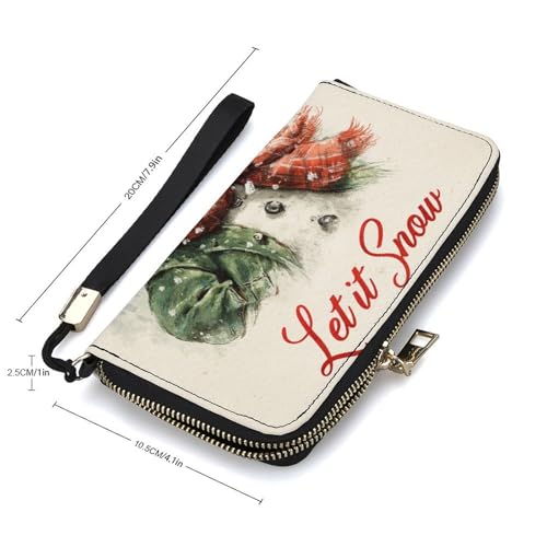 Vintage Christmas Snowman Let It Snow PU Leather Clutch Long Bifold Wallet, Coin Purse Credit Pass Case, Durable Card-Holder Money Storage for Women Men2