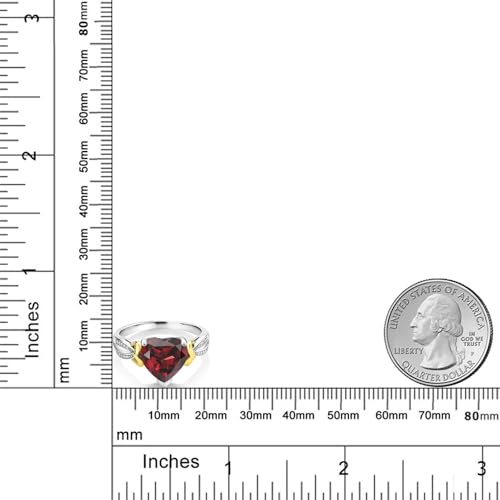 Gem Stone King Heart Shape Gemstone Birthstone and Diamond Engagement Ring For Women | 925 Sterling Silver and 10K Yellow Gold | 10MM Heart | Available In Size 5, 6, 7, 8, 93