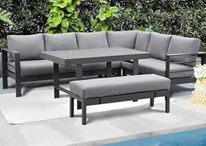GLP Gartenlounge-Set Ecklounge Gartenmöbel 6-8 Personen, Outdoor-Aluminium-Eckgarnitur, 5-TLG., 3 Ecksofas, 1 Gartenbank, 1 Esstisch, 951908