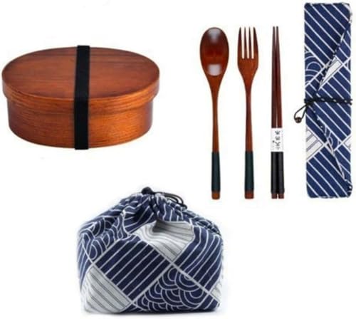 CokBlu 木製天然漆塗り保温ランチボックス|オーバル型ブラウン 取り外し可能仕切り + ゴムバンド付き 大容量食器保存容器 学生・通勤・運動会・ピクニック・お花見・旅行対応 ギフト最適