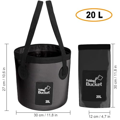 Eimer faltbar, angeleimer,Tragbarer Camping Eimer mit Griff, Ultraleichter Outdoor-Waschbecken-Angeleimer, Faltbarer Eimer zum Angeln, Camping, Wandern, Autowäsche und mehr (20L-Black)