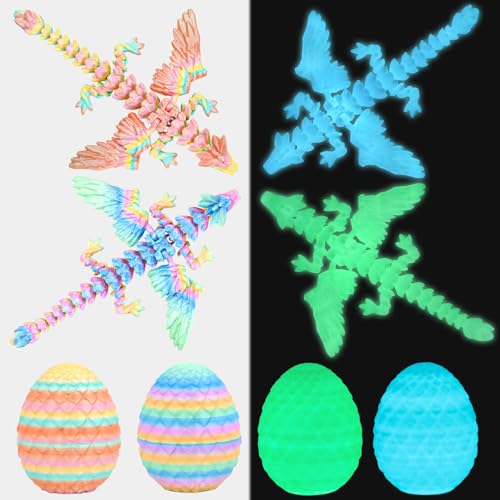 Olee Odee Drachen-Eier Set mit Mini-Drachen im Inneren 3D-gedrucktes Überraschungsspielzeug für Kinder Ostern Weihnachten Geburtstag Abschluss Schulanfang Adventskalender (Glow & Multicolor)