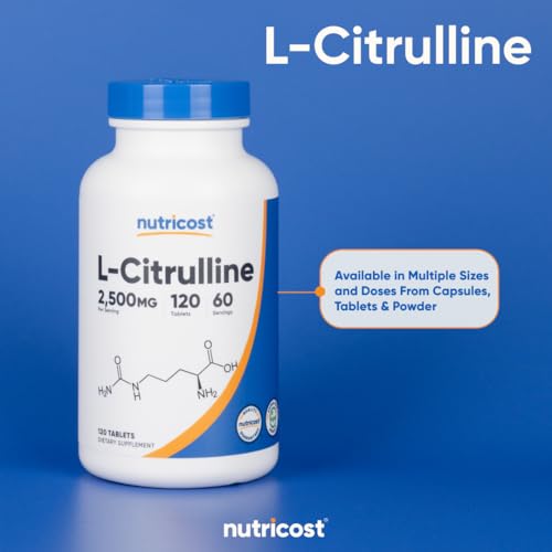 Image of Nutricost L-Citrulline 2500mg Per Serving, 60 Servings, 1250mg Per Tablet, 120 Tabs - GMO-Free and Gluten Free Supplement (Pack of 2)
