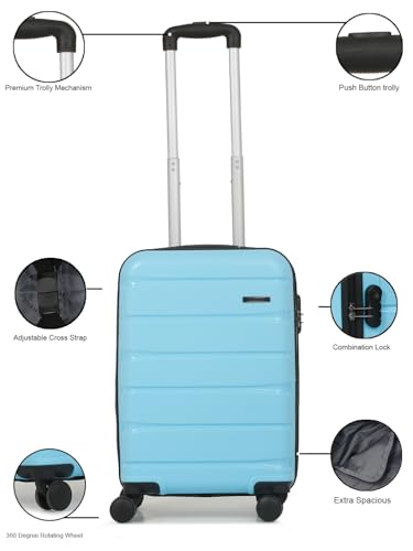 Image of TEAKWOOD LEATHERS Unisex Trolley Bag, Hard Cabin with Zipper Closure, Adjustable Push Button & Cross Side Strap, Lock System 360 Degree(S, Blue)