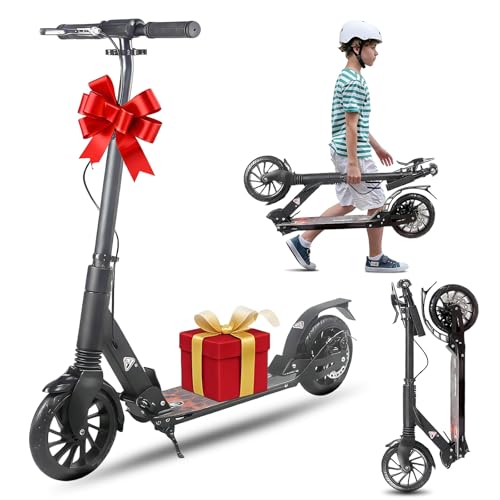 ZQHQKJ Scooters for 8-12, Teens & Adults. Dual Suspension Foldable Lightweight Scooter with 8 Inch Big Wheels, 4 Adjustable Height Levels, 240 lbs Max Load, Perfect for School, Campus and Park Rides,B