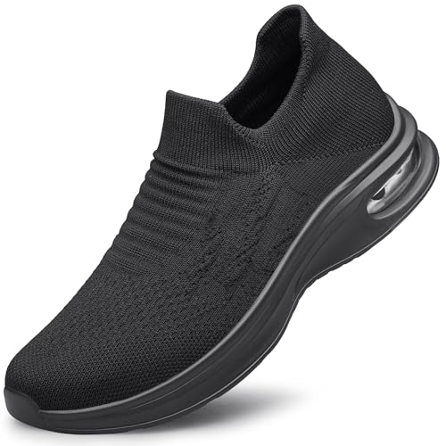 SURFING TREE Mens Walking Trainers Slip on Comfortable Running Shoes Workout Tennis Athletic Gym Shoes Lightweight Sneakers Black Size 10