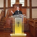 Acrylic Pulpits for Churches, Remoteable 16 Colors Podium Stand with Brake Swivel Wheels, 3.77ft Prayer Bench with Movable Reading Platform, Clear Presentation Lectern for Speech Classroom Wedding