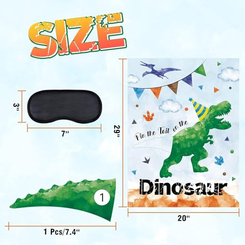 Image of WERNNSAI Pin the Tail on the Dinosaur Party Games for Kids Boys | T-Rex Dinosaur Birthday Decorations,Dino Party Games Room Wall Decor,28 inch x 21 inch Poster with 24 Stickers and Blindfold