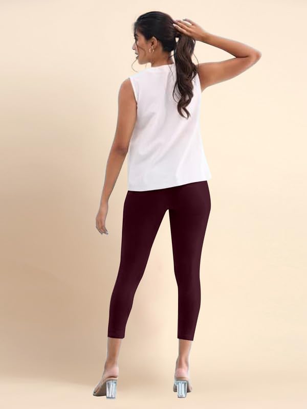 Image of TRENDMALLS Women's Microfiber Elastane Stretch Soft Cropped Leggings with Ultrasoft Waistband for Women