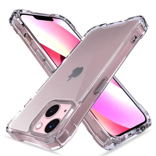 Image of Pikkme Back Cover for iPhone 13 Mini PC + TPU Clear Transparent Raised Edges Shockproof Protective Phone Bumper Case(Transparent)