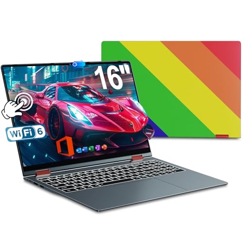 Image of jumper Rainbow Laptop 16 inch, 2 in 1 Laptop with 16GB RAM 640GB Storage, Fingerprint Reader, 360 Degree Rotation, Vibrant Pride Themed Convertible Touchscreen, Backlit Keyboard, 53.2WH, WiFi 6