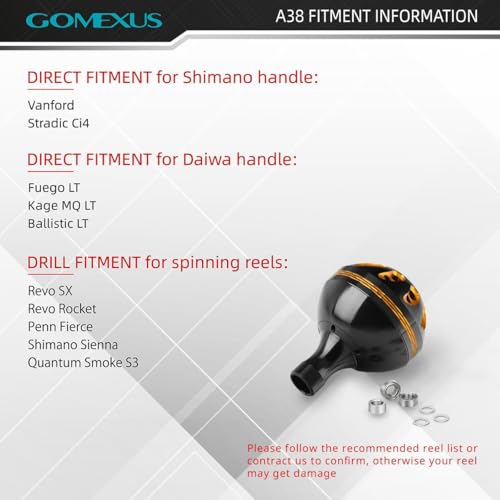 Image of GOMEXUS Power Knob Compatible for Shimano Sedona FI 1000-5000 Sahara 500-5000 Daiwa Saltist Back Bay 3000 4000 17 Exceler 2004-4000 Direct Penn Battle II Drill Fitment Reel Handle Knob 38mm