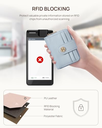 Image of Telena Small Wallet Women RFID Blocking Bifold Card Holder Leather Wallets with Zipper Coin Pocket Blue