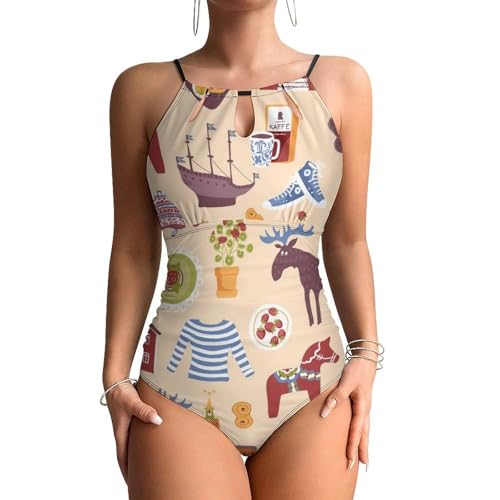 Maillots de bain une pièce femme gainant imprimé cerf cheval