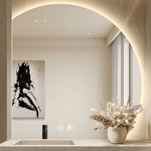 GXSDYYDS Badspiegel mit Beleuchtung 100cm LED Badezimmerspiegel mit Beleuchtung Runder Badezimmer Spiegel mit Licht, mit Touch-Schalter, Dimmbar 3 Lichtfarbe Einstellbare, Beschlagfrei(A, 100×100CM)