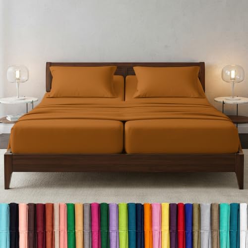 Image of Elegant Comfort Luxury 1500 Premium Hotel Quality Microfiber 5-Piece Sheet Set - Wrinkle Resistant, All Around Elastic Fitted Sheet, Deep Pocket up to 16 inch, Split King, Light Brown