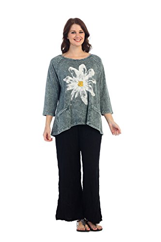 Jess & Jane Womens Daisy Teal Mineral Washed Patch Pocket Cotton Tunic (XL, Teal)