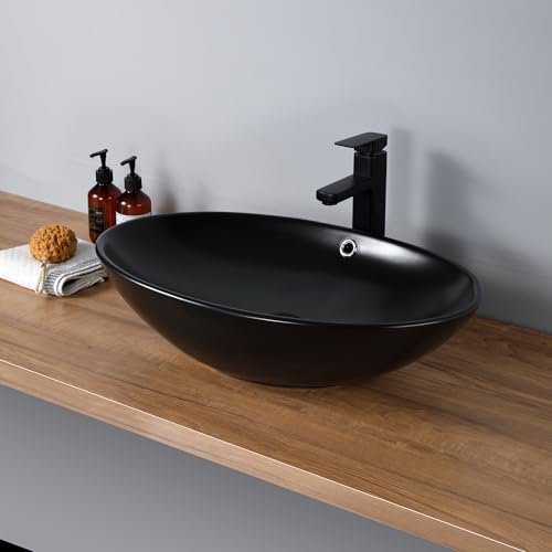 DILECI - Vasque à Poser Ovale en Céramique noir mate – Lavabo Design Épuré et Élégant pour Salle de Bain – Finition Lisse, Moderne et Intemporelle...