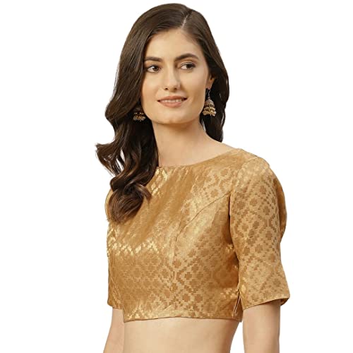Image of Studio Shringaar Women's Readymade Brocade Elbow Length Sleeves Saree Blouse