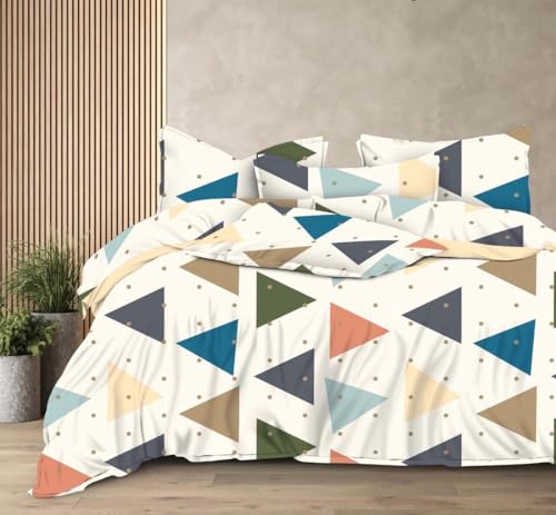 Image of PRISCILLA Reversible AC Comforter Set with Matching Bedsheet & 2 Pillow Covers (4 Pcs Bedding Set) for Double Bed, Glace Cotton (200 GSM, 400 TC) Printed, Reversible, All Seasons, 90x100 Inches, D1