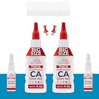 BondXtra Thick Viscosity 8 oz. Premium CA Glue for Woodworking with Extra Bottles, Caps and Microtips, Super Glue Kit for Woodturning, Plastic, Wood and DIY Craft