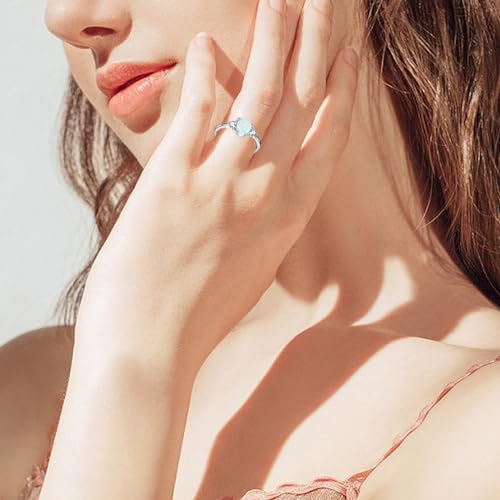 10K 14K 18K Gold White Opal Engagement Rings for Women, Heart/Oval/Pear/Square/Emerald/Round Shaped Opal Rings Opal Promise Wedding Anniversary Ring Jewelry Gifts for Her Size 4-154