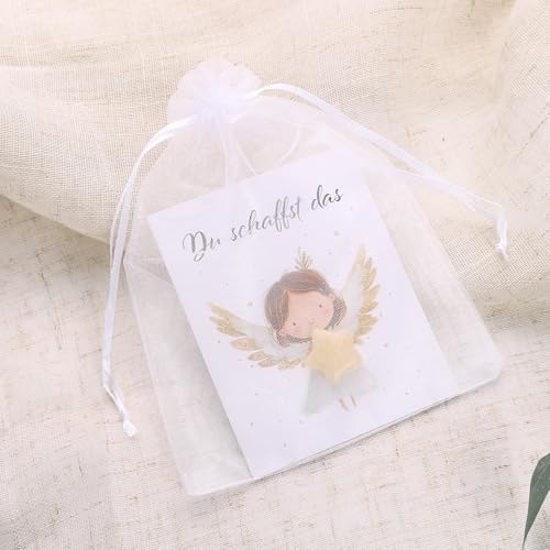 BOFUNX Glücksstein Mutmacher Geschenk, Mutstein + Glückskarte + Organzasäckchen, Du Schaffst Das Geschenk Glücksbringer für Kinder Erwachsene