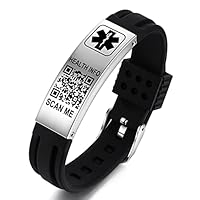 Theluckytag Medizinische Armbänder für Männer und Frauen mit QR-Code, medizinische Notfall-ID-Armbänder für Sport und Reisen, wasserdichtes Silikon-Armband für Handgelenke bis zu 22,9 cm – mehr Platz,