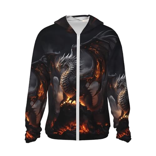 Sun Protection Shirt - fire black dragon Zip Up Hoodie Lightweight jacket Long Sleeve Sun Shirts for Men & Women
