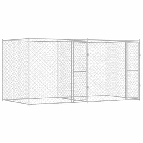 vidaXL Cage pour Chien 2 pcs Argenté 400 x 200 x 200 cm Acier et PE, Cage pour Chien de Jardin et terrasse, Grand chenil extérieur, Design Rustique, Enceinte Durable et verrouillable