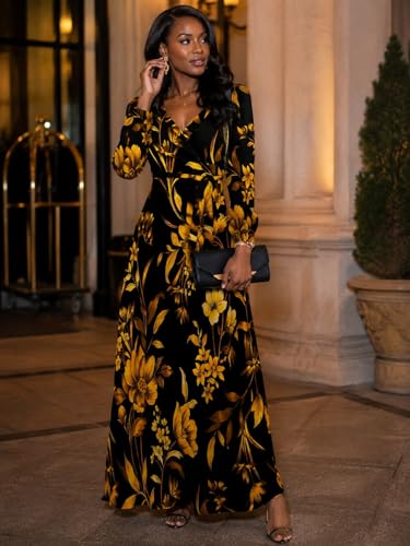 Image of PinkPatty Plus Size Dresses for Curvy Women V Neck Flowy Long Sleeves Wrap Maxi Dress Travel Vacation Outfits