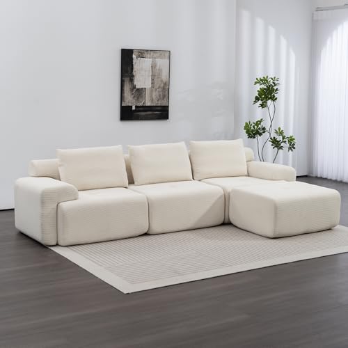 ECLIVON Sofá Cama Plegable con Respaldo y Almohada, Sofás Sin Estructura con Cojines y Reposabrazos, Sofá Matrimonio Convertible para Salón Dormitorio Apartamento, Sofás Modular, Pana (Blanco)