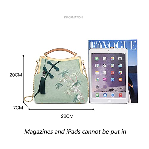 YeBon Retro Shoulder Chain Messenger Clutch Chinese Style Crane Embroidered Jacquard Women Evening Bags Green Bamboo