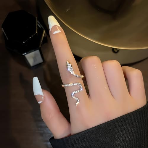 LOVECOM 18K Gold Plated Snake Rings for Women 925 Sterling Silver Adjustable Cubic Zirconia Snake Ring Jewelry Stackable Open Animal Statement Promise Ring Holiday Gifts for Her Mother3