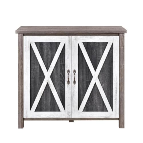 Image of Haven Engineered Wood Storage Cabinet | Farmhouse Sideboard with Double Doors & 3 Shelves | Multi-Purpose Storage Organizer for Living Room, Dining Room & Bedroom | Rustic Grey & White Finish