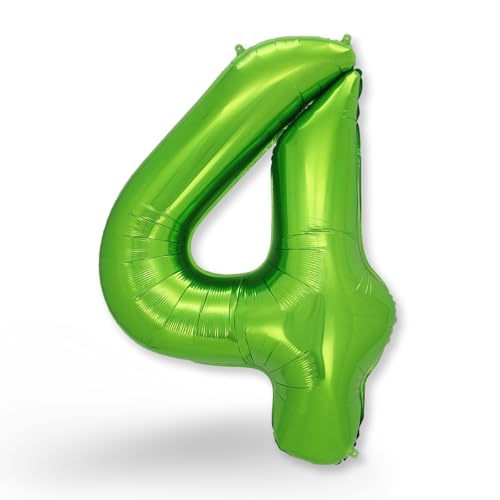 FUNXGO Ballon géant en aluminium en forme de chiffre 4, environ 100 cm, vole à l'hélium, pour le 4e anniversaire, mariage, fête, décoration de fête Vert