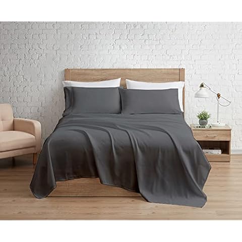 4 Piece Sheet Set Expanded/Olympic Queen 66" x 80" Size - 600 TC Premium Breathable 100% Cotton - Elastic All Around - Fits Mattress Upto 16 Inch, Deep Pocket, Extra Soft, Fit Easy, Dark Grey Cover