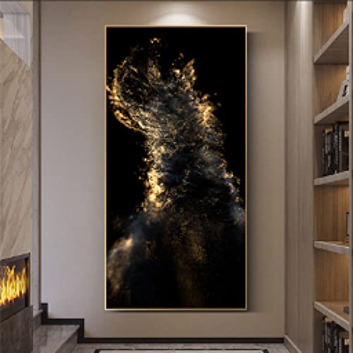 Peinture art abstrait haut de gamme couleur or et noir pour salon