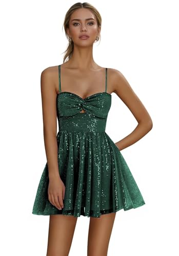Sequin Homecoming Dresses for Teens 2025 Spaghetti Straps Sparkly Sweetheart Neck Cocktail Party Gowns with Bow