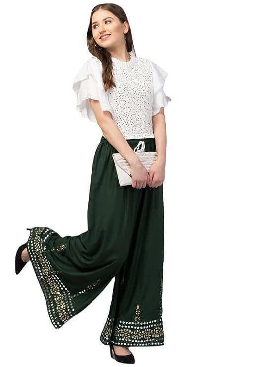 hrikshika fashion HRIKSHIKA FAISHON Soft Cotton Embroidery with Paper Mirror Work Palazzo, Sharara, Pants, Trouser for Womens and Girls Free Size-picture-20