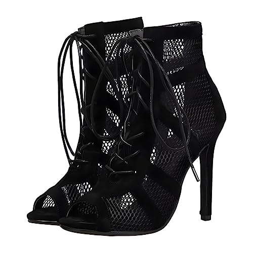 CLSSLVVBN Zapatos de baile duraderos para mujer, sandalias elegantes y cómodas para mujer, sandalias de tacón de cuero, botas de tacón alto, flexibles, Negro, treinta y nueve