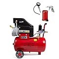 AMC Compressore ad aria da 25 litri pressione 8 bar elettrico coassiale 2 Hp incluso Kit Accessori salva spazio motore potente termicamente silenziato protetto con Carcassa esterna in alluminio