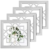 Beeveer 4 Pcs 11.8 x 11.8 Inch Square Decorative Wall Mirror Modern Mirrored Wall Decor Wood Framed Mounted Decorative for Bedroom Kitchen Living Room(White)