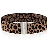 Amabro Women Stretch Waist Belts, Skinny Elastic Wide Waistband Leopard Print Retro Dress Tuck Belt, Interlock Buckle (Silver)