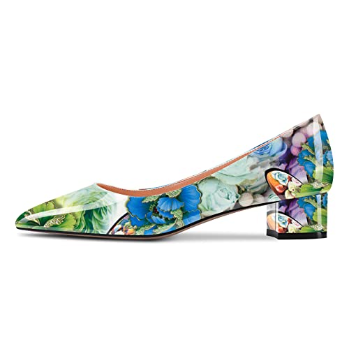 Castamere Damen Niedrige Kitten Chunky Blockabsatz Absatz Heel Spitze Zehenkappe Slip-on Pumps Klassisch Cute Dress 3.5 cm Heels Grün Lackleder 39 EU