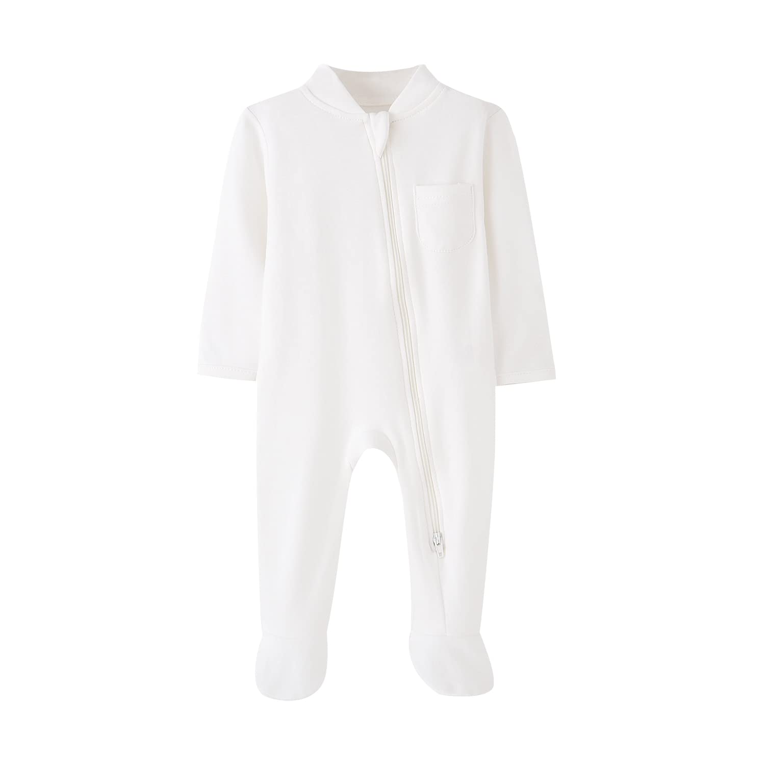 BINIDUCKLING Baby Boys Girls Double Zip Up Sleepsuit - Two-Way Zipper, Baby Footed Pajamas with Mitten Cuffs - Cotton Long Sleeve Onesie for Baby Grows Newborn-12 Month, Pack of 2