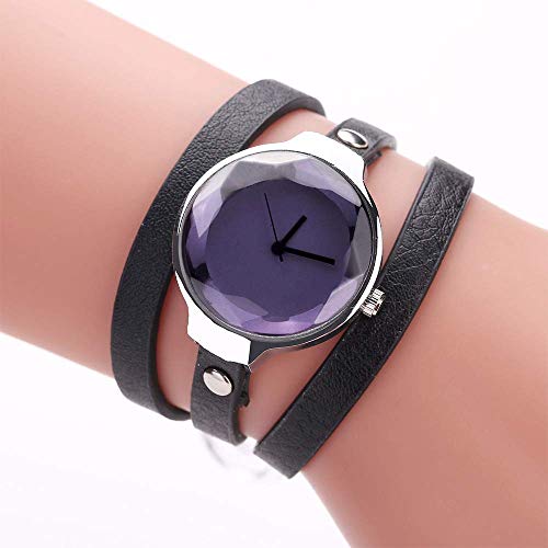 Damenuhr Quarz-Armbanduhr mit rundem Zifferblatt Armband mit langem Lederband für Mädchen und Frauen, Schwarz