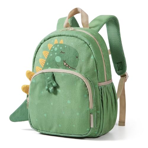 mommore Corduroy Toddler Backpack for Boys 2-4 3D Cute Preschool Kindergarten Daycare Backpacks - 13 H Kids Bookbag for Boys - Dinosaur
