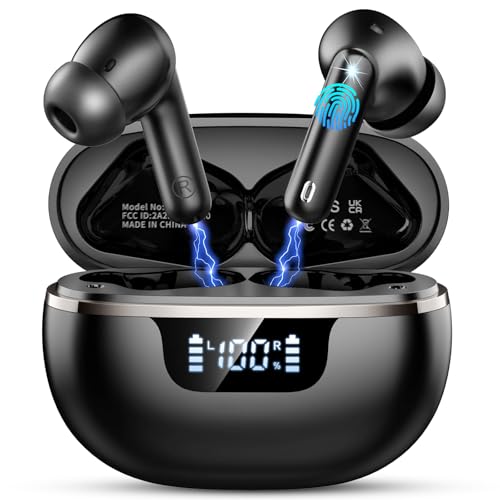 Auriculares Inalambricos Bluetooth, 2026 Cascos Inalambricos Bluetooth 5.4 HiFi Estéreo, 45H Auriculares inalámbricos con 4 Cancelacion Ruido HD Mic, Carga Rápida Tipo-C/IP7 Impermeable/Pantalla LED