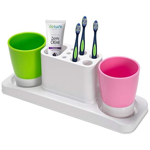 Aebeky Bathroom Toothbrush Holder Stand Organizer with Rinsing Cups(2 Cups) Cover